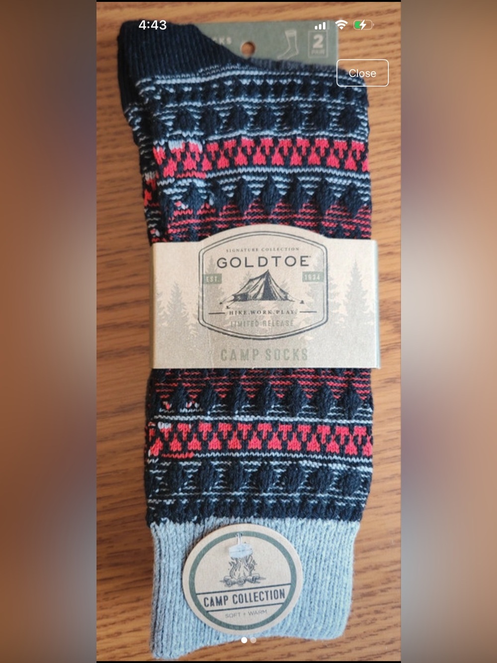 Gold Toe Black, Red & Gray Patterned Camp Socks 2 pair